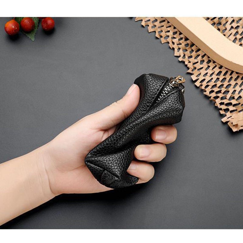 AUONY Unisex Genuine Leather Key Case Wallet Pouch Bag Keychain Holder with Key Ring & Zipper (Black) - Image 3